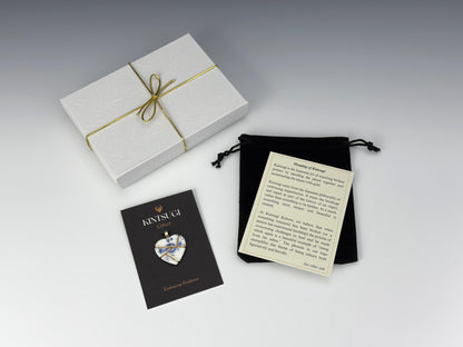 Blue Floral Kintsugi Heart Necklace, Gold Seam Porcelain Pendant, 20th Anniversary, China Anniversary
