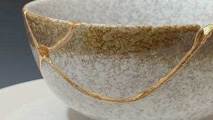Medium Brown and White Kintsugi Bowl with Texture