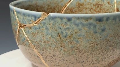 Large Brown and Blue Kintsugi Bowl