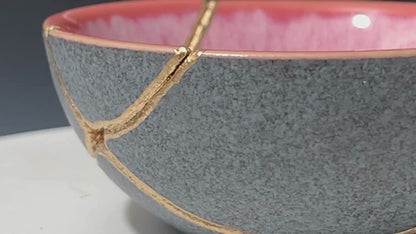 Small Pink and Gray Kintsugi Bowl