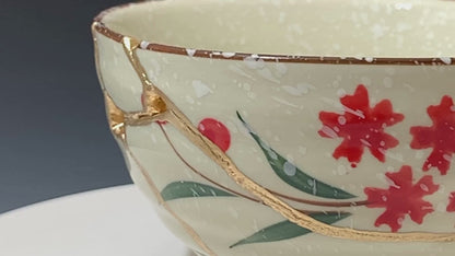 Medium Kintsugi Bowl with Red Flowers