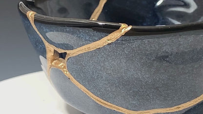 Medium Dark Blue Speckled Kintsugi Bowl