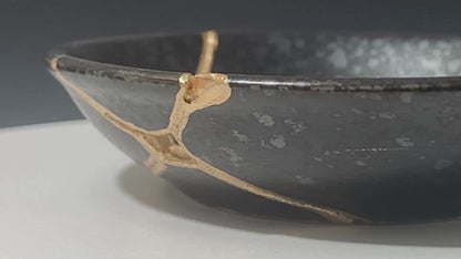 Small Black Kintsugi Plate with Texture