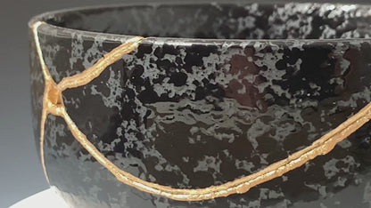 Large Black Textured Kintsugi Bowl