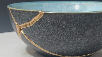 Small Blue and Gray Kintsugi Bowl
