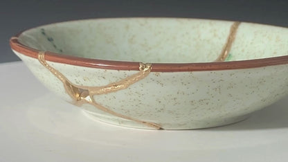 Small Beige Kintsugi Plate with Rose Image