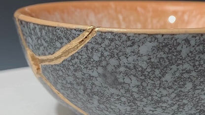 Small Orange and Gray Kintsugi Bowl