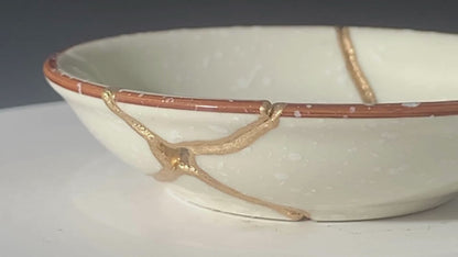 Small Beige Kintsugi Plate with Bird Image