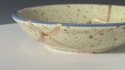 Small Beige Kintsugi Plate with Fish Image